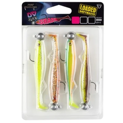 Abbildung von Fox Rage Slick Shad Mixed UV Colour Pack Loaded 4 Gummifische, Gewicht/Länge/Hakengröße:7g 9cm Gr. 2/0