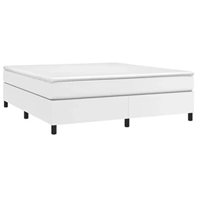 Abbildung von vidaXL Bettgestell, Polsterbett Bett für Schlafzimmer, Bettrahmen mit Lattenrost, Kunstlederbett Doppelbett, Weiß 180x200cm Kunstleder