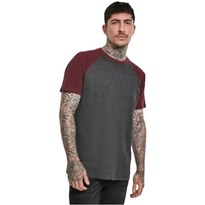 Abbildung von Urban Classics Raglan Contrast Tshirt print, Herren, Größe: Small, Mottled gray/burgundy