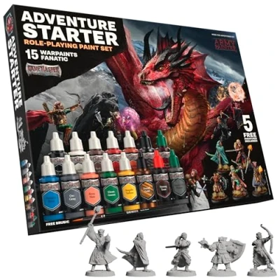 Abbildung von The Army Painter, GameMaster: Adventure Starter Role playing Paint Set, 15 x 18 ml Fanatic Modellbau Farben, inkl. Grundierung, 5 Tabletop Figuren &amp; 1 Pinsel Für Dnd Warhammer