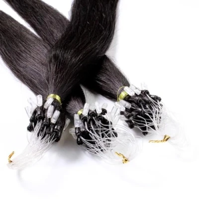 Abbildung von hair2heart Microring Extensions Echthaar glatt 25 Strähnen 1g 40cm 4/0 mittelbraun
