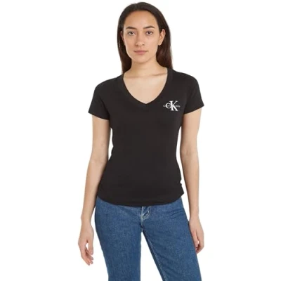 Abbildung von Calvin Klein Jeans 2PACK Monologo Vneck TEE Tshirt print, Damen, Größe: XXS, Black/bright white