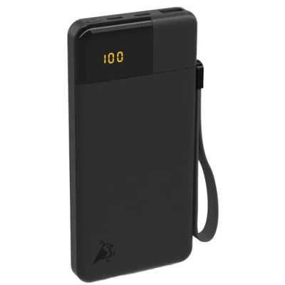 Abbildung von Aqiila Powerbank 10000mAh, 20W, LED Display, 2X USB C, 1x A, tragbares Ladegerät, Pass Through Laden, leicht und kompakt, Soft Touch Oberfläche, Powerbird Schwarz in plastikfreier Verpackung