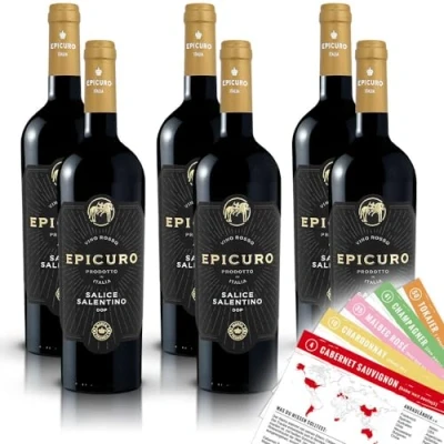 Abbildung von Epicuro Salice Salentino DOP, trocken, sortenreines Weinpaket + VINOX Winecards (6x0,75l)