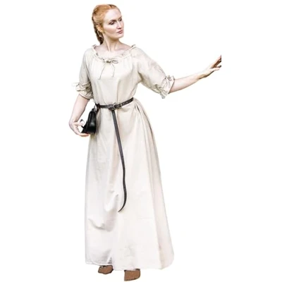 Abbildung von Leonardo Carbone® Damen Kleid Melisande Anpassbare Details Fließendes Design Karneval, Halloween, Cosplay, LARP, Mittelalter, Wikinger, Kostüm 100% Baumwolle Hanf XL