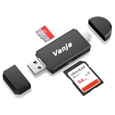 Abbildung von Vanja SD Card Reader, SD/TF Kartenleser und USB Type C Micro OTG Adapter für SDXC, SDHC, SD, MMC, RS Karte, unterstützt UHS I Karten