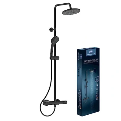 Abbildung von Ideal Standard Ceratherm T25 Duschsystem mattschwarz Ø200 mm Hauptdusche