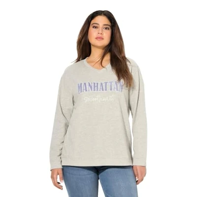 Abbildung von Ulla Popken Manhattan Sweetheart LONG Sleeve Sweatshirt, Damen, Größe: 50/52, Light gray melange
