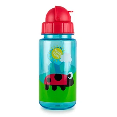 Abbildung von TUM Kinder Trinkflasche Tritan mit Strohhalm Trinkflaschen Deckel extra auslaufsicher leicht zu öffnen 400ml BPA frei verschiedene Motive (Marienkäfer)