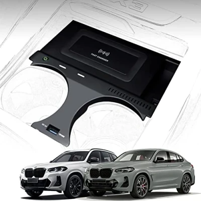 Abbildung von Singkin Kabelloses Ladegerät Auto für BMW X3/X3M 2018 2022 X4/X4M 2019 2022, 15W Qi Wireless Schnellladendes Handy mit QC3.0 USB Anschluss iPhone 12/13/13Pro Samsung S22/S21