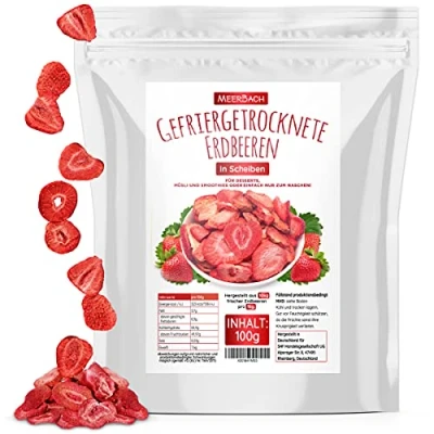 Abbildung von Erdbeeren gefriergetrocknet, 100g gefriergetrocknete Früchte in Scheiben, ungezuckert, fruchtige Erdbeerchips, getrocknete