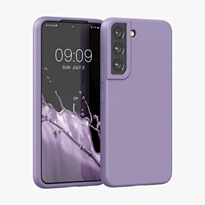Abbildung von kwmobile Schutzhülle kompatibel mit Samsung S22 Hülle Silikon Case Handyhülle weiche Oberfläche kabelloses Laden Veilchen Lila