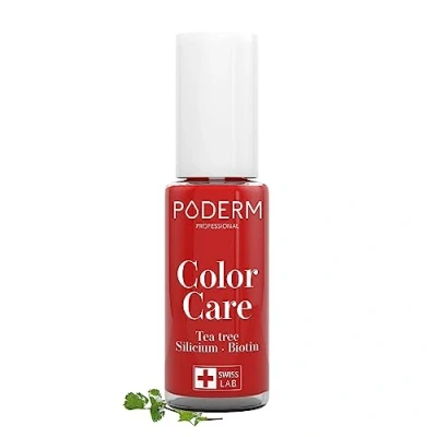 Abbildung von PODERM TEEBAUM NAGELLACK COLOR CARE Kräftiges Rot verbessert das Aussehen für die gelbe oder brüchige Nägel 2 in 1 PFLEGE Hergestellt der Schweiz