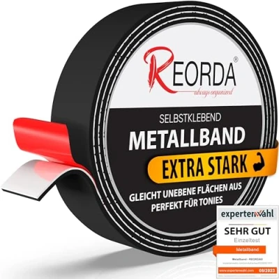 Abbildung von REORDA® Metallband selbstklebend Schwarz Ideal für Tonies® Figuren &amp; Regale (25 mm Breite) Magnetband Magnete I Ferroband Eisenband (3m)