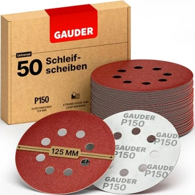 Abbildung von GAUDER Schleifscheiben für Exzenterschleifer Ø 125mm 50 Stück Schleifpapier Klett 8 Loch Schleifblätter rund Körnung P150