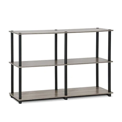 Abbildung von Furinno 3 Ebenen Mehrzweck Regal, holz, Französische Eiche Grau/Schwarz, 29.46 x 119.89 74.93 cm
