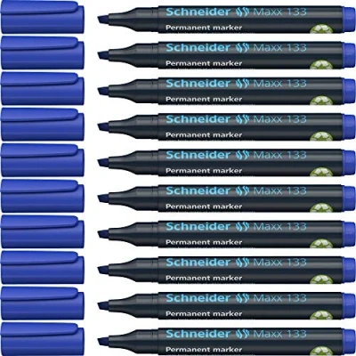 Abbildung von Schneider Maxx 133 Permanent Marker mit Keilspitze (Strichstärke: 1 4 mm, nachfüllbar) 10er Packung blau