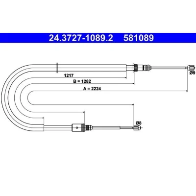 Abbildung von ATE 24.3727 1089.2 Handbremsseil 2224 RENAULT: Laguna 3, 3 Grandtour, III Coupe