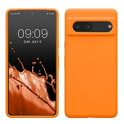 Abbildung von kwmobile Hülle kompatibel mit Google Pixel 7 Silikon Handy Case Handyhülle weiche Oberfläche kabelloses Laden Fruity Orange