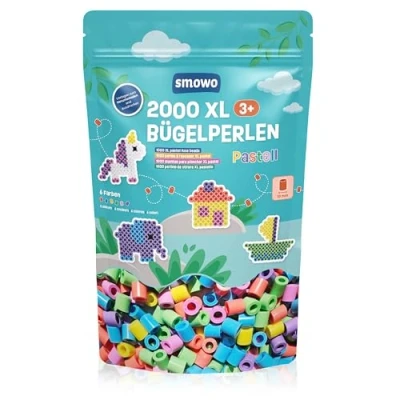 Abbildung von Smowo® Große 10mm Bügelperlen 2000 Stück für Kinder ab 3 Jahren 6 Pastell Farben XL Steckperlen Kreatives Perlenset