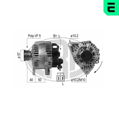 Abbildung von ERA 210650A Lichtmaschine 14V 120A HYUNDAI: Getz, i30 I Schrägheck, Kombi, KIA: cee‘d Venga, Cerato Schrägheck