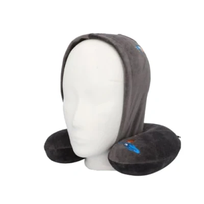 Abbildung von cartrend Nackenkissen HERO​​, mit angenehmer Memory Foam Füllung, buntes Design für Kinder, abnehmbarer Bezug, Kapuze, 1 Stück, grau