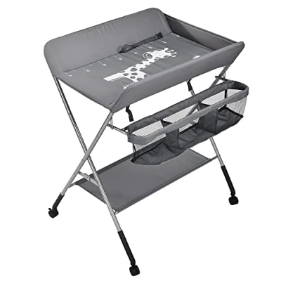 Abbildung von OHMG Baby Wickelkombi Klappbare Wickelkommode,Wickeltisch mit Rollen,Mobiler Wickeltisch Wickelauflage,Sicherheitsgurt und Ablagefächern,Wasserdicht Höhenverstellbar,Stabil