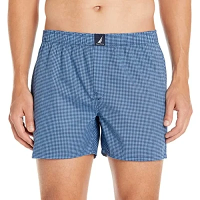 Abbildung von Nautica Herren Klassische gewebte Baumwolle Boxershorts, Small Check Peacoat Aero,