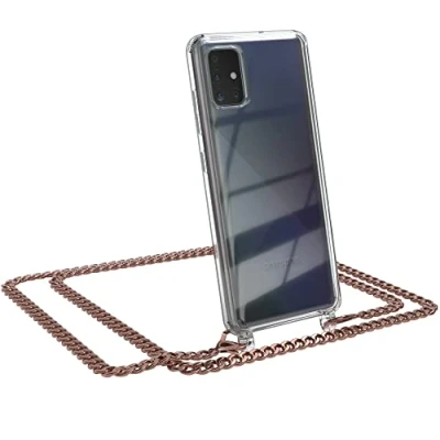 Abbildung von EAZY CASE Handykette kompatibel mit Samsung Galaxy A51 Handyhülle Metal Umhängeband und Ersatz Kordel schwarz, Handykordel Schutzhülle, Stylische Kette, Rose