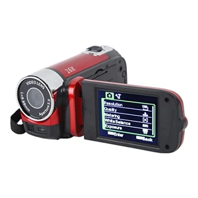 Abbildung von Videokamera für Vlogging, 1080P Full HD Camcorder, 16 MP facher Digitalzoom, Drehbarer 2,7 Zoll TFT Bildschirm, mit Fülllicht und USB Anschluss (Rot)