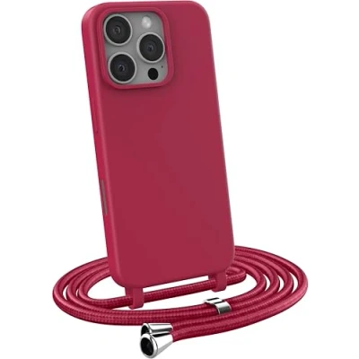 Abbildung von MyGadget Handykette für iPhone 16 Pro TPU Hülle mit Band Handyhülle Handyband zum Umhängen Kordel Schnur Case Schutzhülle Bordeaux