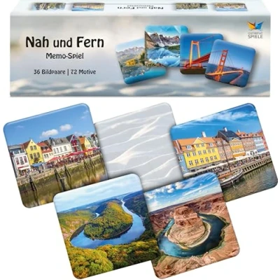 Abbildung von Starnberger Spiele Nah und Fern Memospiel Familienspiel ab 6 Jahren mit 36 ungleichen Paaren Geschenk für Reiseliebhaber