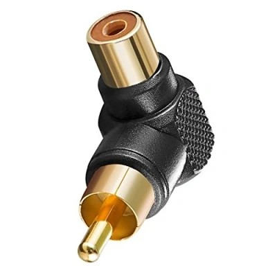 Abbildung von BestPlug RCA Video Adapter Verbindungsstück, Cinch Stecker männlich auf Buchse Kupplung weiblich 90 abgewinkelt, vergoldet, Schwarz