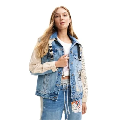 Abbildung von Desigual CHAQ Mickey ART Jeansjacke, Damen, Größe: Medium, Blue denim/beige