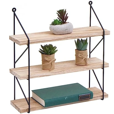 Abbildung von Mendler Wandregal HWC K78, Hängeregal Schweberegal Regal, 3 Regalböden Metall Massiv Holz Industrial 40x40x13cm Natur