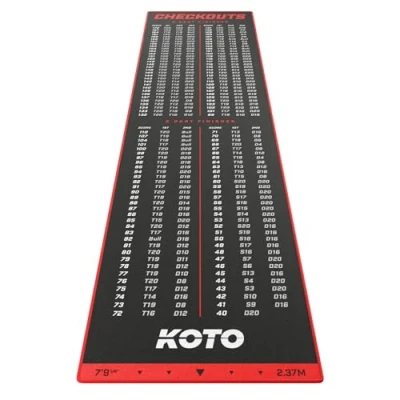 Abbildung von KOTO Carpet Checkout Rot, 237x60cm Dartmatte, Schutz Bodens &amp; Dartpfeile, Mit Score Indikation + Oche