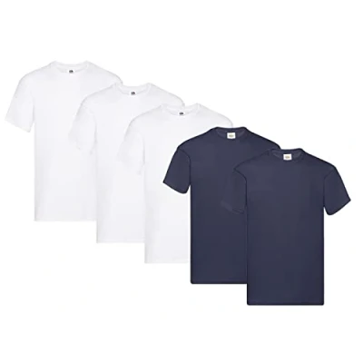 Abbildung von Fruit of the Loom Herren Original T. T Shirt, 3Weiss 2DeepNavy, XL (5er Pack) + 1HL Kauf Notizblock