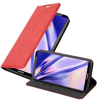 Abbildung von Cadorabo Hülle kompatibel mit Huawei Mate 10 PRO aus Premium Kunst Leder Flip Klappbare Stoßfeste Magnetische [Standfunktion] [Kartenfächern] Cover für Tasche in Rot