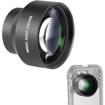 Abbildung von Neewer HD 105 mm Makro Objektiv nur für 17 Gewinde Rückplatte, kompatibel mit SmallRig iPhone Samsung Handykäfig Hülle Objektivadapter, 46 Frontgewinde, LS 26
