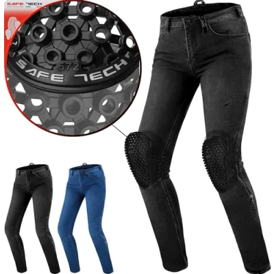Abbildung von SHIMA METRO Motorrad Jeans Damen mit Protektoren AIRFORCE Knieprotektoren Motorradhose Kurzgrößen Hosen Motorradjeans für Protektorenhose Textilhose Jeanshose Lang (Frauen, Schwarz, 24/32)