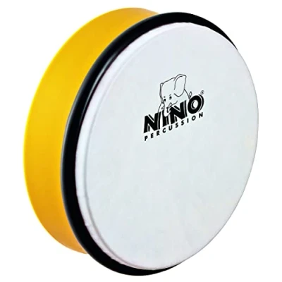 Abbildung von Nino Percussion Hand Drum Instrument Mittelgroße Handtrommel für Kinder ab 3 Jahren Durchmesser 8 Zoll (ca. 20 cm) Kunststoff, Gelb (NINO45Y)