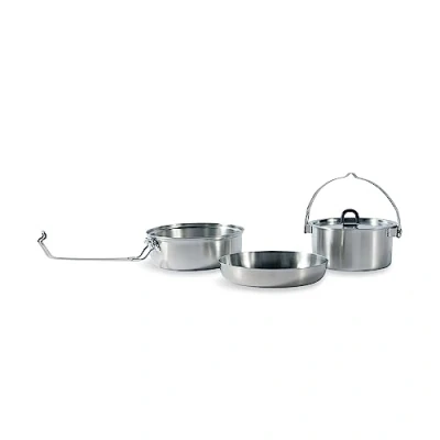 Abbildung von Tatonka Camp Set Large (3 teilig) Camping Kochgeschirr aus Edelstahl Bestehend Pfanne, Schale und Topf mit Deckel (0,8L) Inklusive Transportbeutel