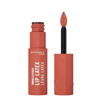 Abbildung von Rimmel London, Thrill Seeker Lip Latex 200 So Peachy Flüssiger Lippenstift Lipgloss Lippenfarbe mit Hyaluronsäure, Geschmeidigkeit und Glanz, Feuchtigkeitsspendend, Vitamin E, Aloe Vera, 6