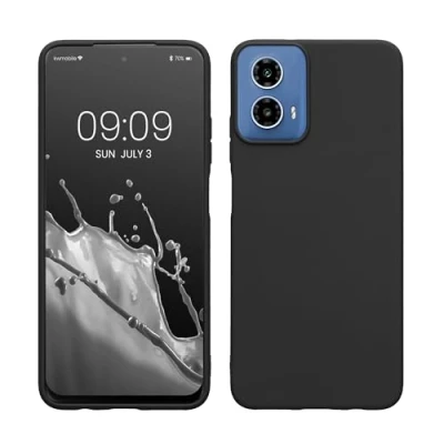 Abbildung von kwmobile Hülle kompatibel mit Motorola Moto G34 5G weiches TPU Silikon Case Cover geeignet für kabelloses Laden Schwarz matt
