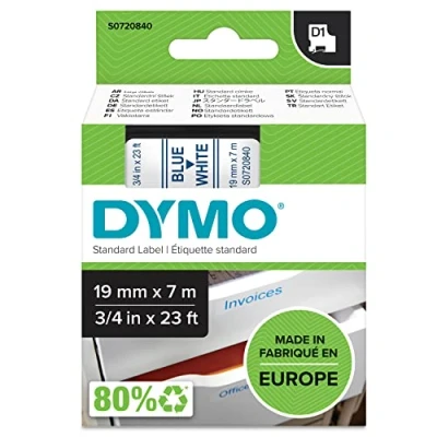 Abbildung von DYMO Original D1 Etikettenband blau auf weiß 19 mm x 7 m selbstklebendes Schriftband für LabelManager Beschriftungsgerät