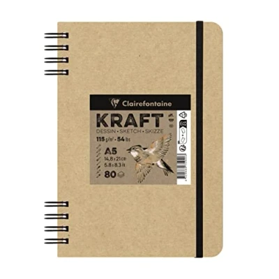 Abbildung von Clairefontaine 975940C Skizzenbuch Kraft Natur mit Doppelspirale, 80 Blatt 115g, DIN A5 14,8x21cm, ideal für Multitechniken, 1