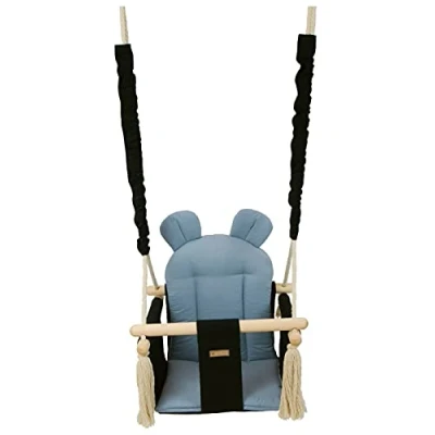 Abbildung von Kinderschaukel Babyschaukel Indoor Schaukel Hängeschaukel Sitzschaukel Hängesitz (Muster: schwarz, hellblau)