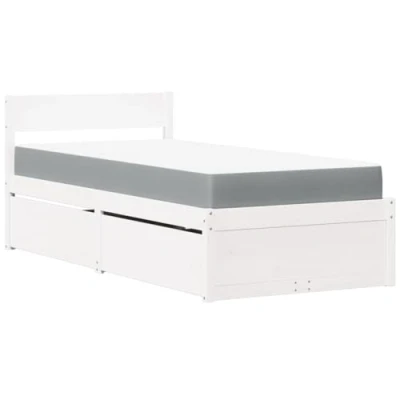 Abbildung von vidaXL Bett, Bettgestell mit Schubladen Taschenfederkernmatratze, Holzbett für Schlafzimmer, Einzelbett, Weiß 90x200cm Massivholz Kiefer