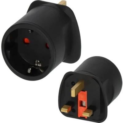 Abbildung von Brennenstuhl Reisestecker/Reiseadapter (Reise Steckdosenadapter zum Anschluss elektrischer Geräte mit Schutzkontakt Stecksystem in Ländern British Standard Stecksystem) schwarz