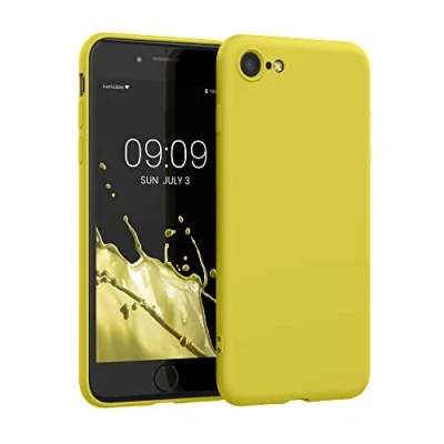 Abbildung von kwmobile Hülle kompatibel mit Apple iPhone SE (2022) / (2020) 8 7 gummierte TPU Silikon Handyhülle Schutzhülle für kabelloses Laden Case in Honiggelb